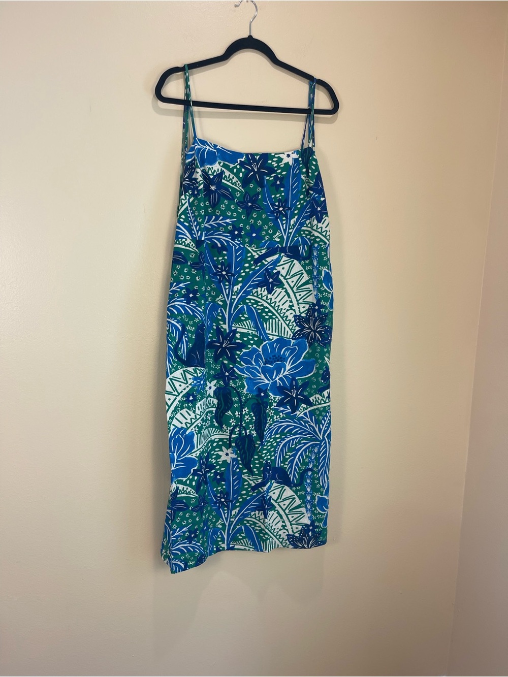 Rachel Zoe Tropical Panther Linen Midi Dress XL Beaded Tassels Smocked Back NWT